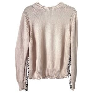 360 Sweater Pink‎ Crewneck Long Sleeve Cotton Sweater With Braid Details